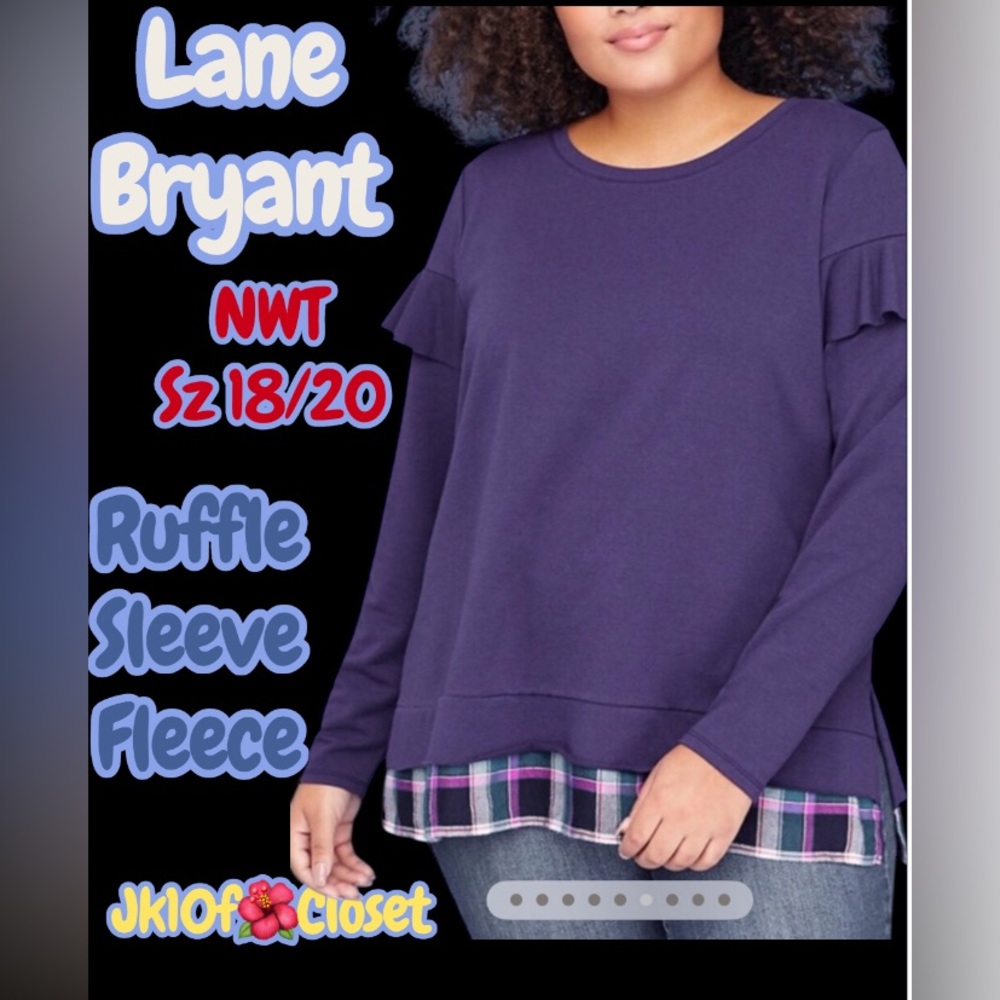 LOWEST 🌺 NWT LANE BRYANT Sz 18/20 RUFFLE SLEEVE/ PLAID TOP